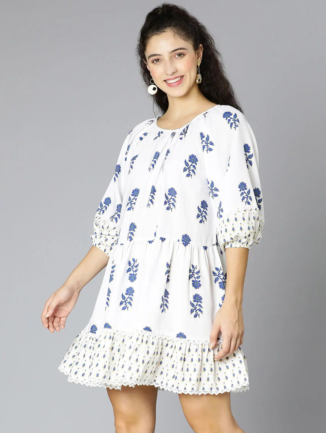 Women's Layered Outfit Waltz White Floral Print Women Dress