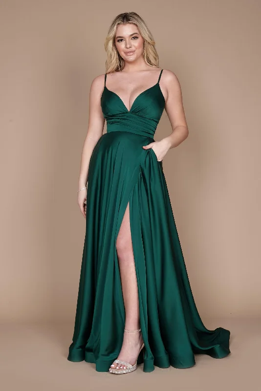 Women's Outerwear Clothing Long Spaghetti Strap Prom Formal Gown Emerald Green