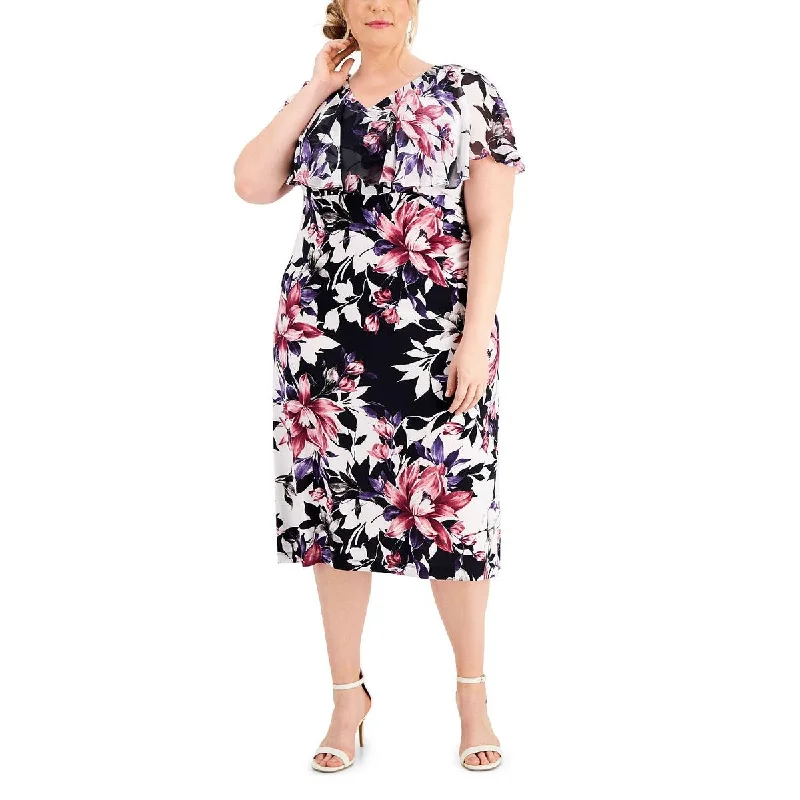 Plus Size Women's Fashion Connected Apparel Womens Plus Floral Print Popover Maxi Dress