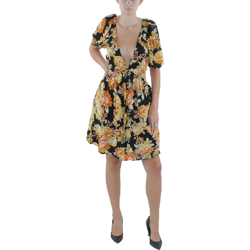 Tailored Clothing For Women Bardot Womens Floral Print Cut-Out Mini Dress