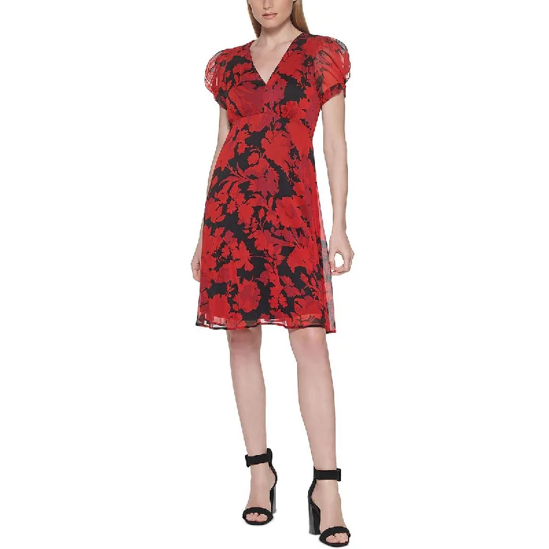 Affordable Women's Attire Calvin Klein Womens Plus Floral Print Evening Wear Mini Dress