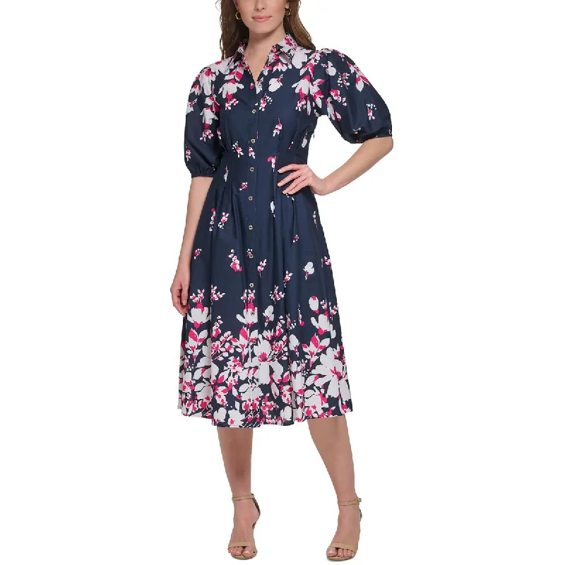 Women's Comfortable Lounge Outfit Tommy Hilfiger Womens Cotton Floral Print Shirtdress