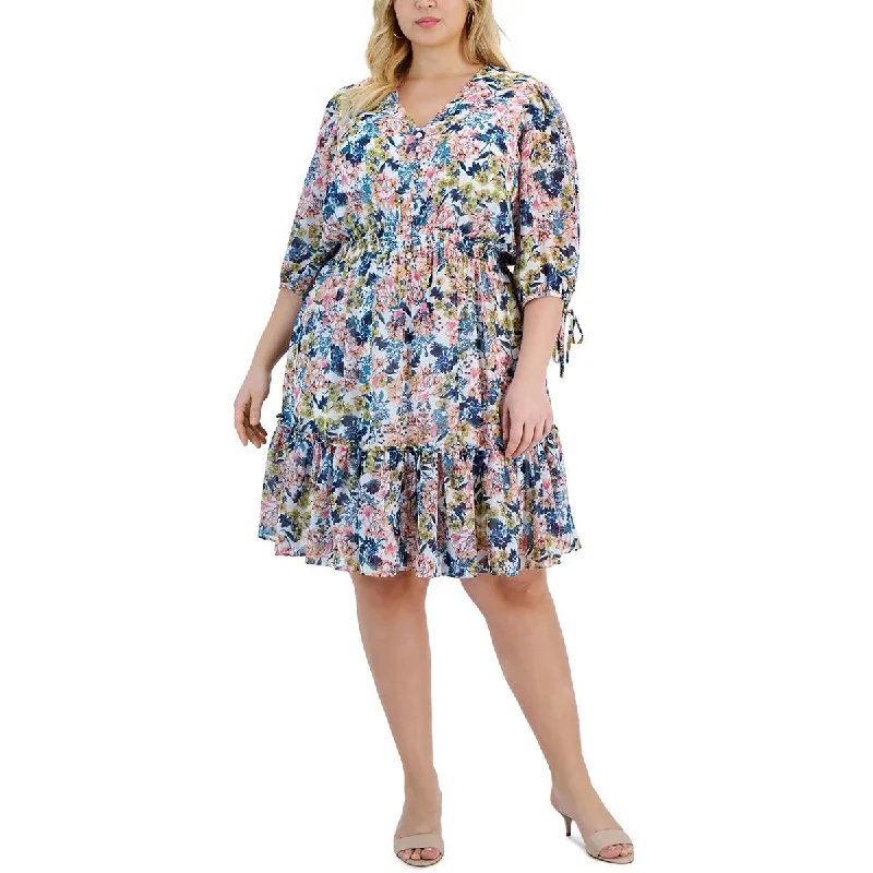 Women's Clothing Stores Taylor Womens Plus Knee Length Floral Print Fit & Flare Dress