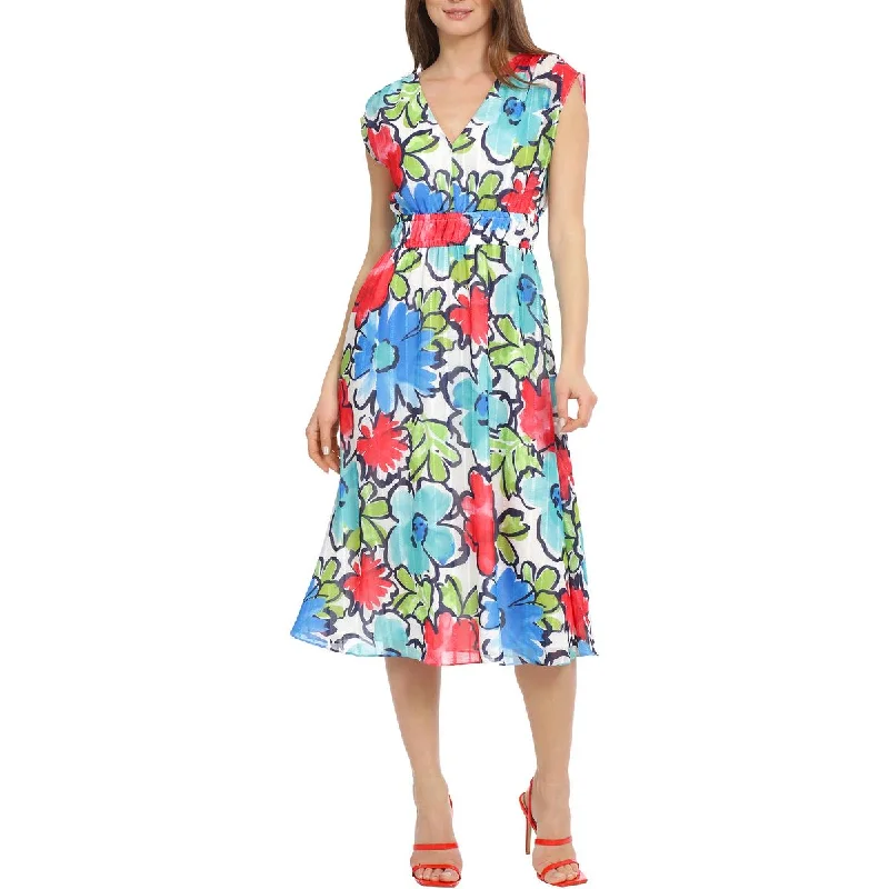 Vintage Women's Fashion Maggy London Womens Floral V-Neck Midi Dress