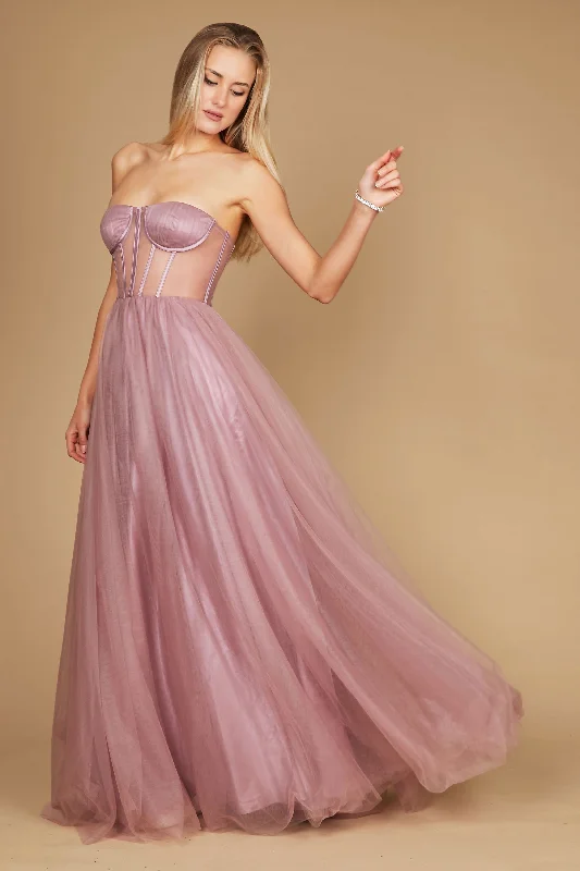 Plus Size Women Wear Corset Prom Party Dress Formal Ball Gown Mauve