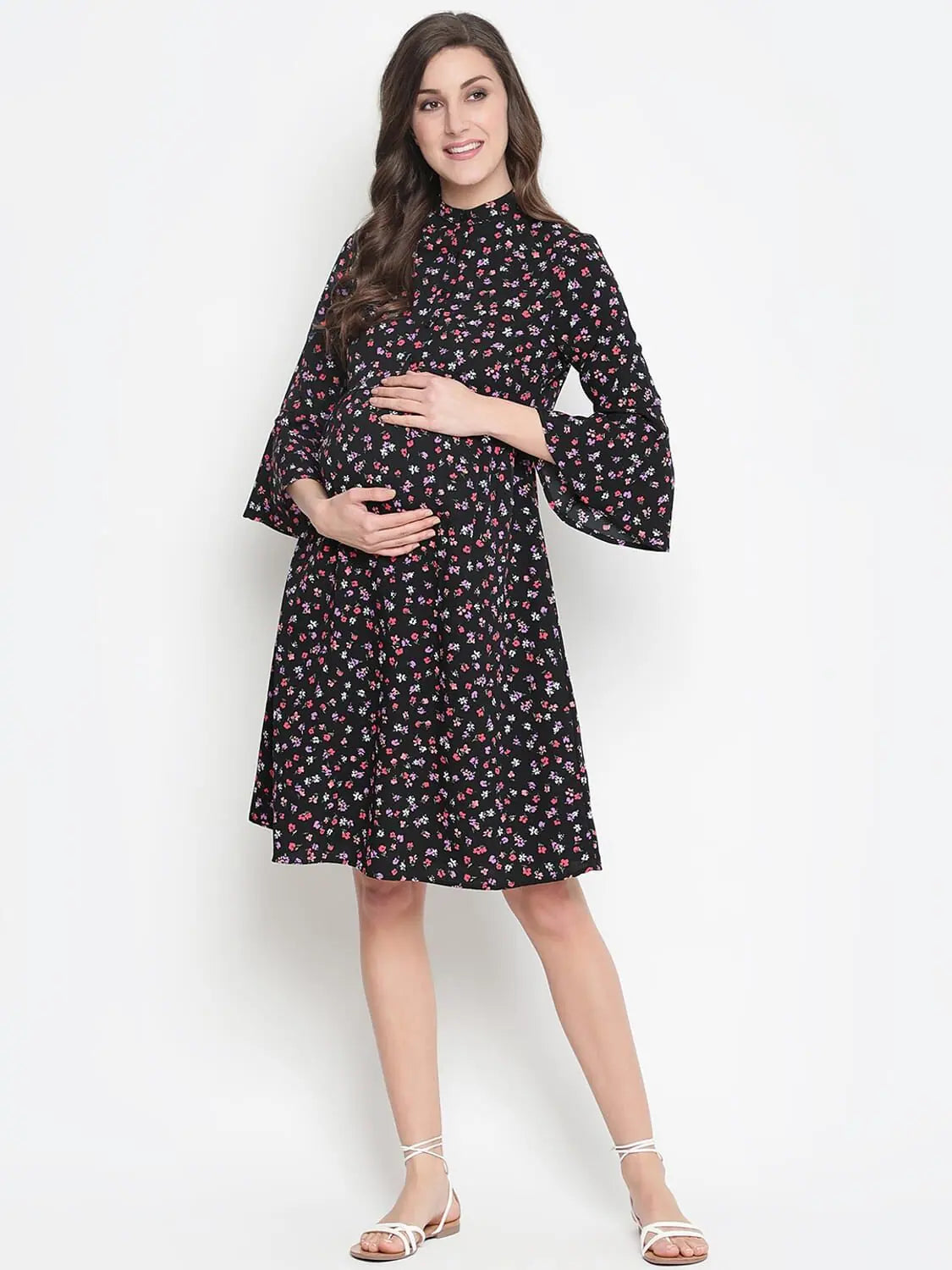 Casual Women's Clothing Oxolloxo Sequnced Floral Print Blooming Maternity Dress