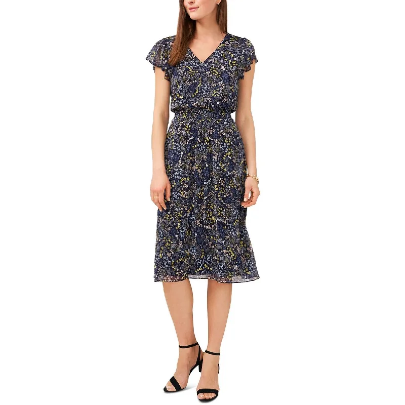 Trendy Women's Fashion MSK Womens Petites Chiffon Floral Midi Dress