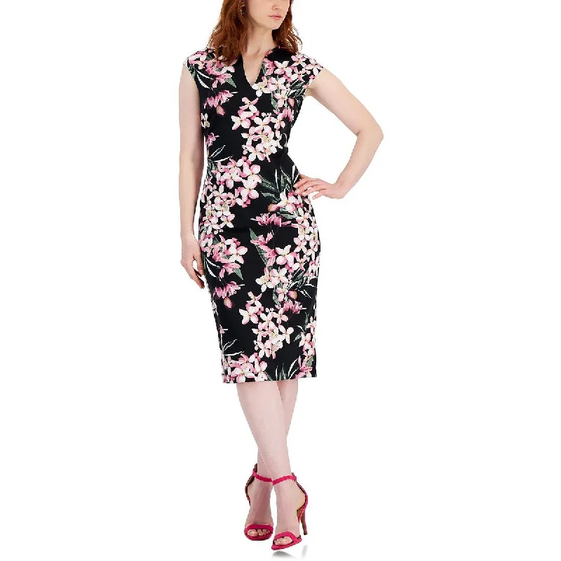 Women's Chic Outfit Connected Apparel Womens Floral Print V-Neck Midi Dress