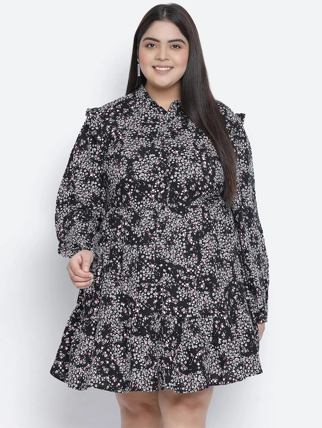 Extreme Clearance Deals Precious Floral Print Button-Down Plus Size Women Dress