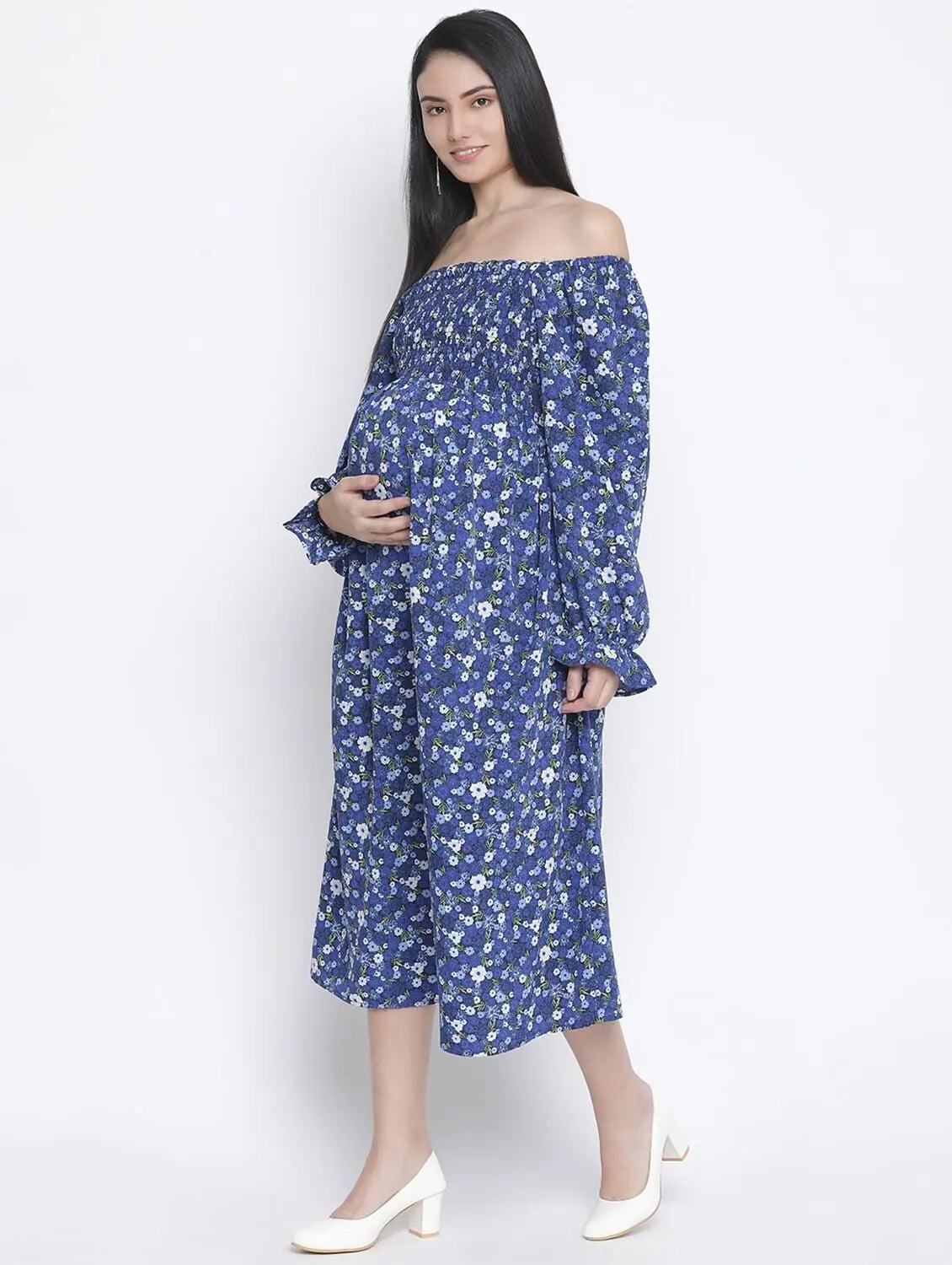 Women's Clothing for All Occasions Designer Floral Print Off-Shoulder Maternity Dress