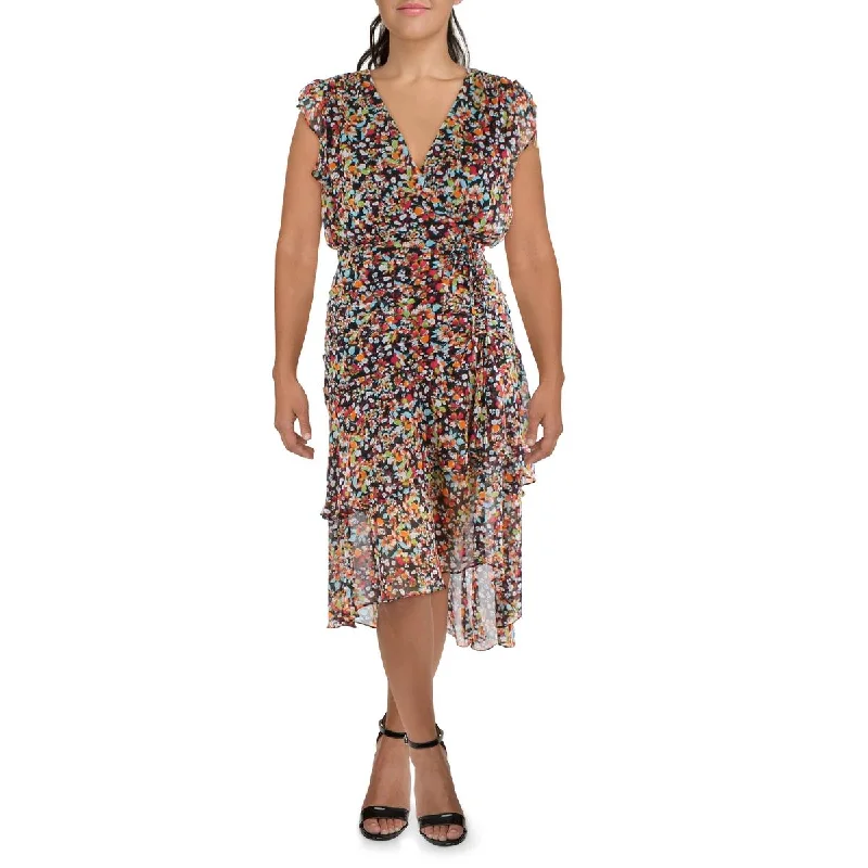 Women's Seasonal Attire Tahari ASL Womens Petites Floral Flutter Sleeve Midi Dress