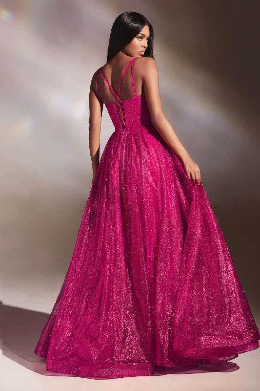 Stylish Dresses for Women Cinderella Divine 996 Long Layered Glittered Ball Gown Fuchsia