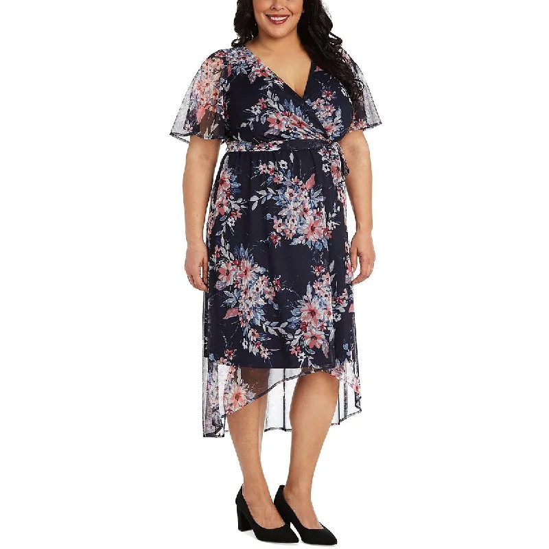 Women's Vintage-Inspired Clothing R&M Richards Womens Plus Floral Faux Wrap Midi Dress