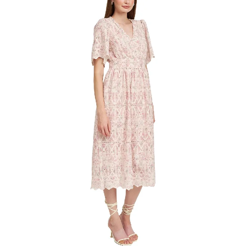 Holiday Discount En Saison Womens Kiera Eyelet Floral Midi Dress