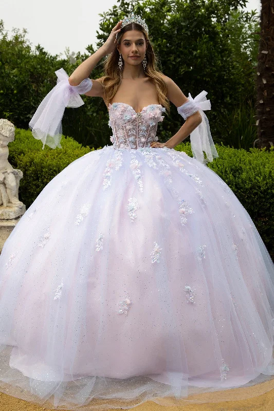 Women's Stylish Outdoor Outfit Long 3D Ball Gown Glitter Quinceanera Dress