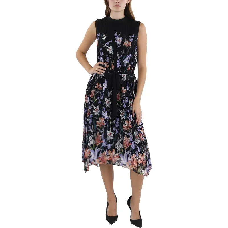 Women's Outerwear Attire Tahari ASL Womens Floral Pleated Midi Dress