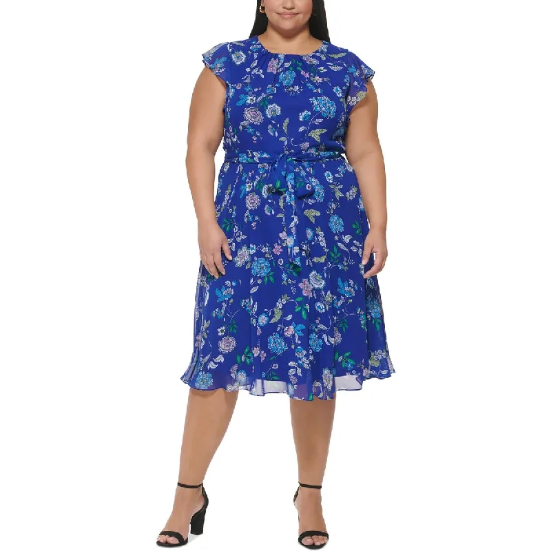 Women's Formal Event Attire Jessica Howard Womens Plus Floral Flutter Sleeve Midi Dress