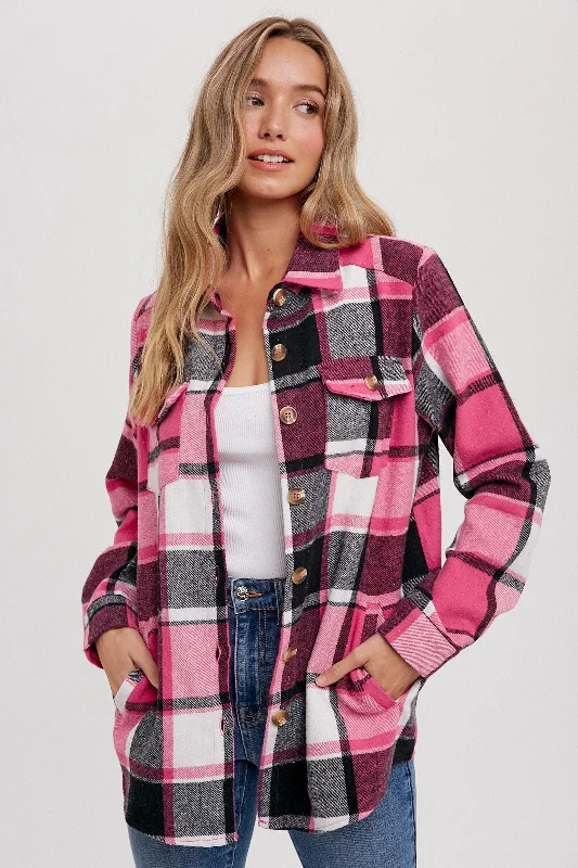 Women's Trendy Clothes Pink Plaid Shirt Jacket