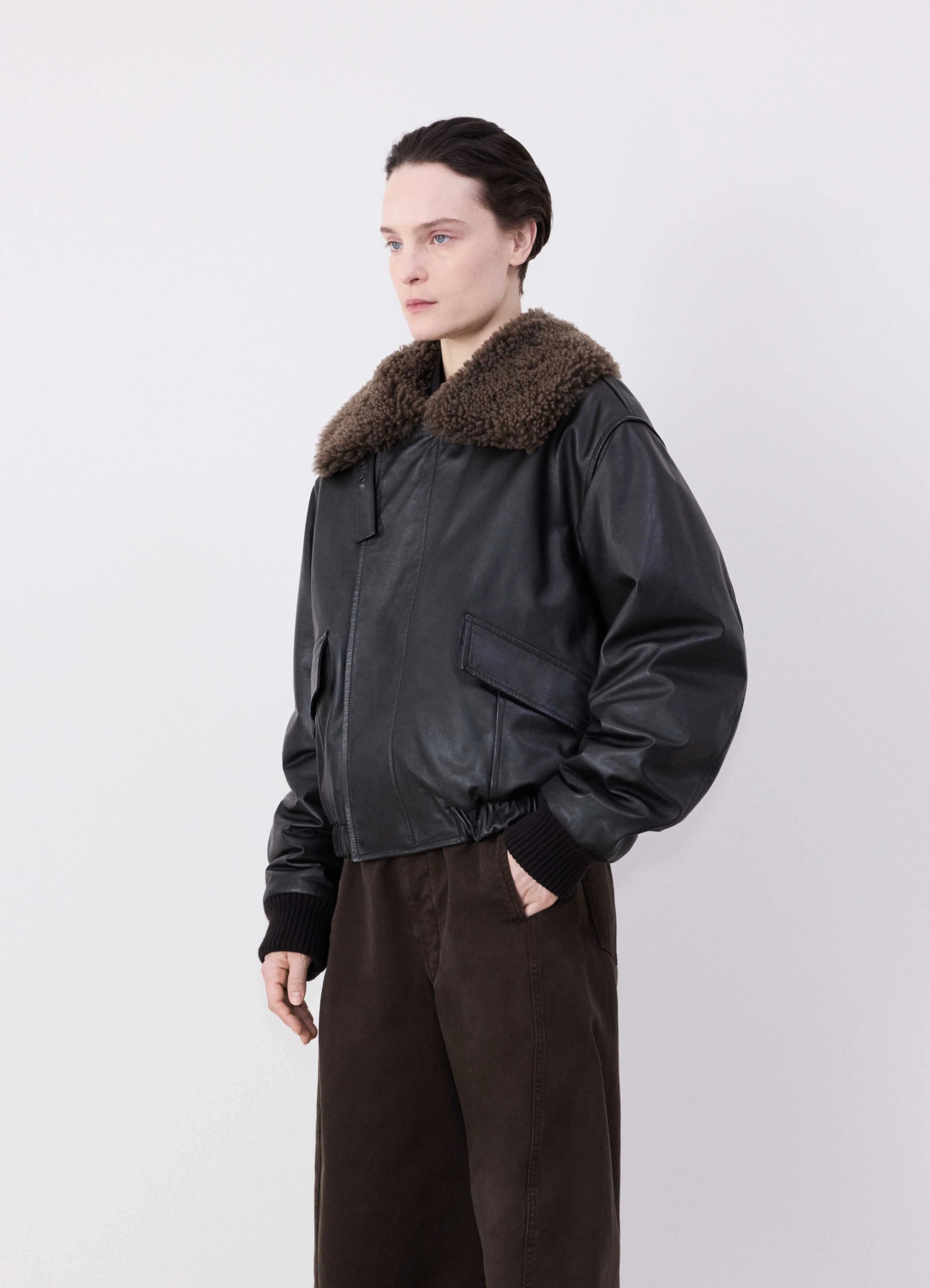 Online Clothing Stores LEATHER BLOUSON WITH SHEARLING COLLAR