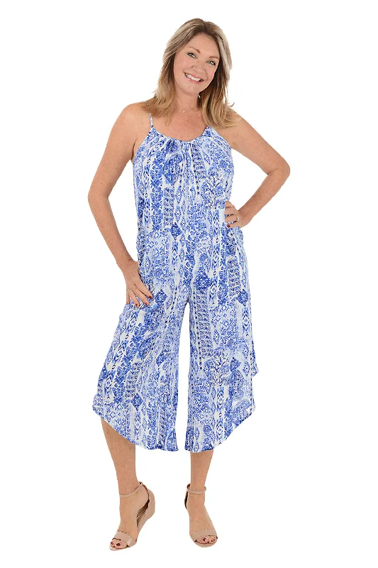 Stylish Women's Clothes for Work and Play Batik Wide Leg Jumpsuit