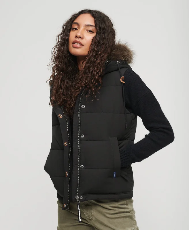 Women's Street Style Casual Wear Everest Faux Fur Puffer Gilet | Jet Black