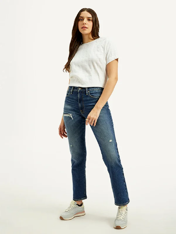 Best Clearance Sales Right Now Women's High Rise Straight Fit Blue Jeans