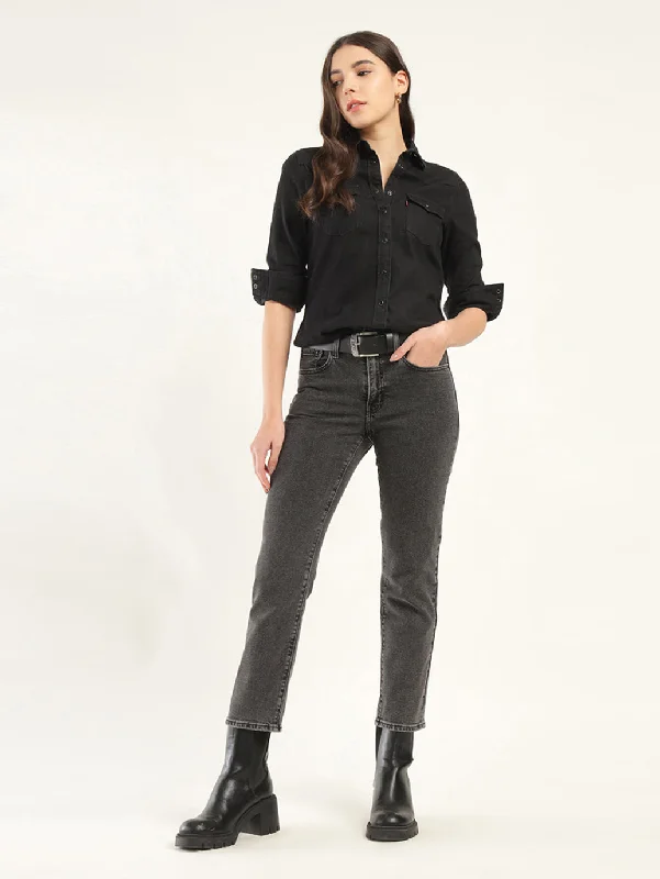 Clothes Of Woman Women's High Rise 724 Slim Straight Fit Black Jeans