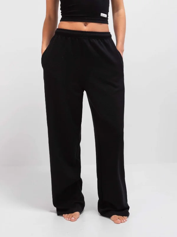 Women's Evening Clothes Soft Waffle Trousers - Black