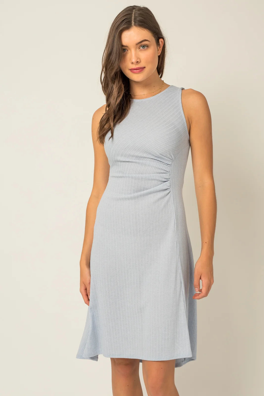 Sales Clothes Ribbed Sleeveless Side Shirring Detail Midi Dress