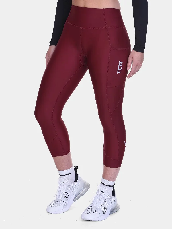 Women's Fashion Clothes Padded Capri Cycling Leggings For Women With Reflective Strips & Side Pocket