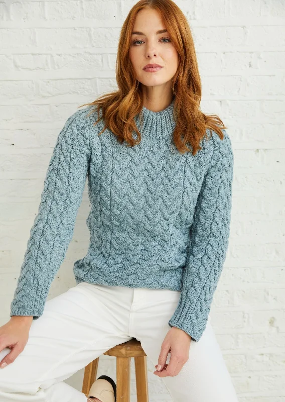 Comfortable Casual Wear Aran Crew Neck Sweater | Mist Marl