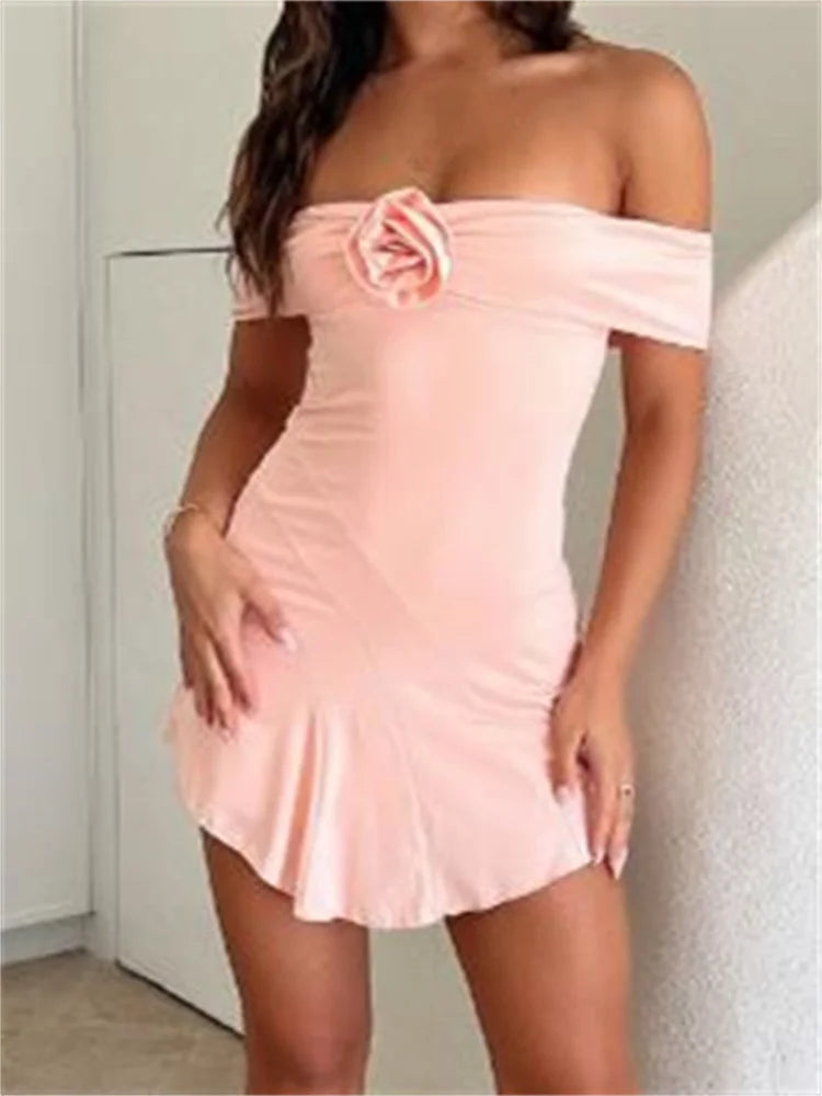 Women's Elegant Clothing Sets Summer Solid Color Short Sleeve Mini Dresses