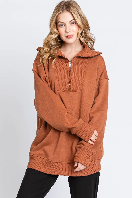 Women's High-Fashion Apparel Camel High-Neck Fleece Pullover