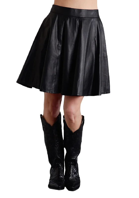 Trendy Boutique Online Stetson Ladies Black Leather Circle Pocket Lamb Skirt