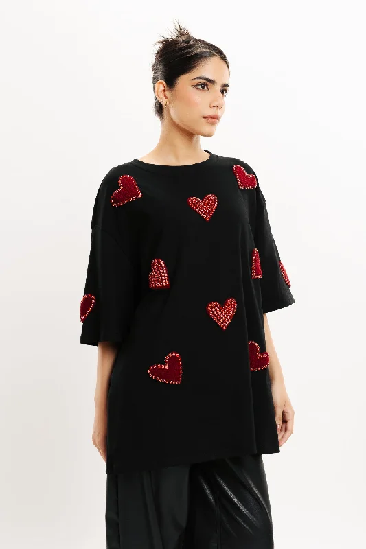 Online Boutiques Best Heart Eyes For You Black Oversized Tee