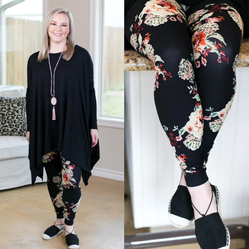 Women's High-Fashion Outfit This Is The Life Floral Print Leggings in Black