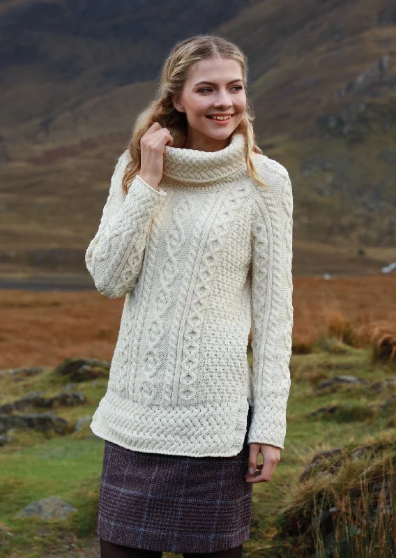 Online Boutiques Belcare Ladies Aran Roll Neck Sweater | Natural