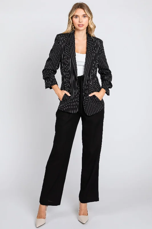 Women's Stylish Professional Apparel Black Pinstriped Blazer