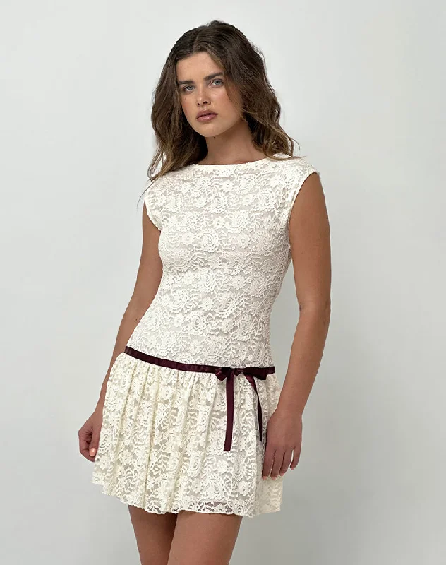 Fashionable Casual Tops Cersei Mini Dress in Paisely Lace Ivory