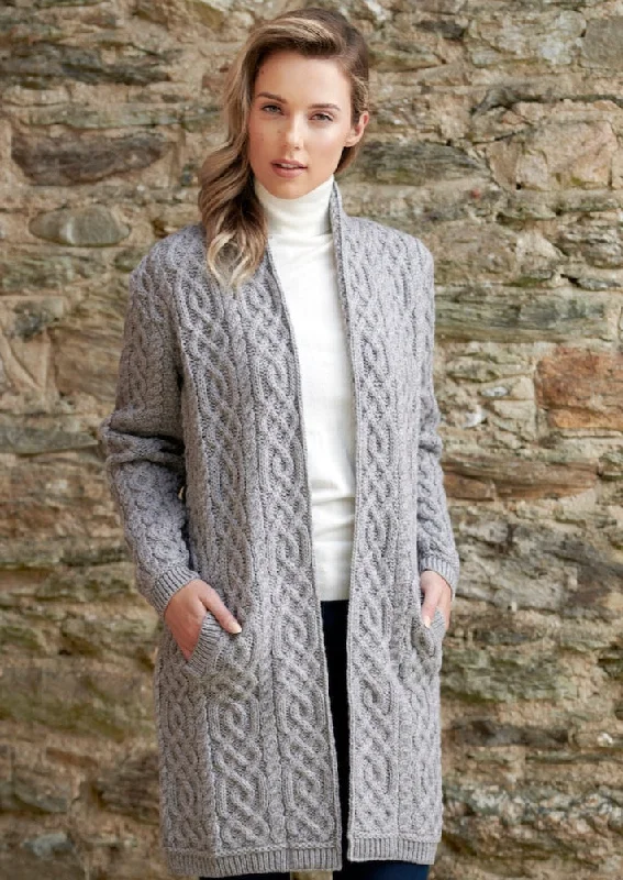 Women's Trendy Outfit Aran Crafts Celtic Braid Edge To Edge Coat | Grey