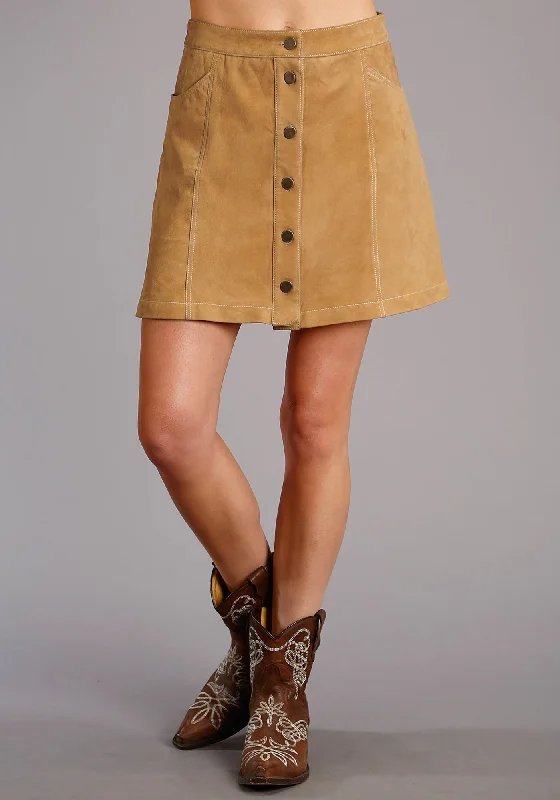 Affordable Fashion for Women Stetson Womens Saddle Brown Lamb Leather Suede Skirt