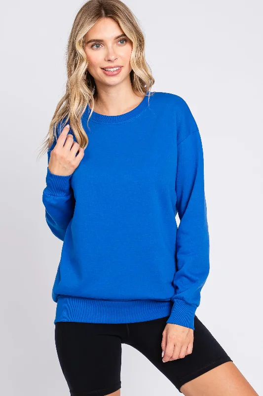 Women's Clothes Royal Blue Pullover Sweatshirt