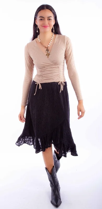 Modern Women's Fashion with Vintage Touches Scully Womens Faux Wrap Black Cotton Blend Skirt