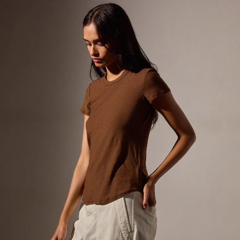 Women's High-Fashion Clothes Sheer Slub Crew Neck Tee - Light Roast