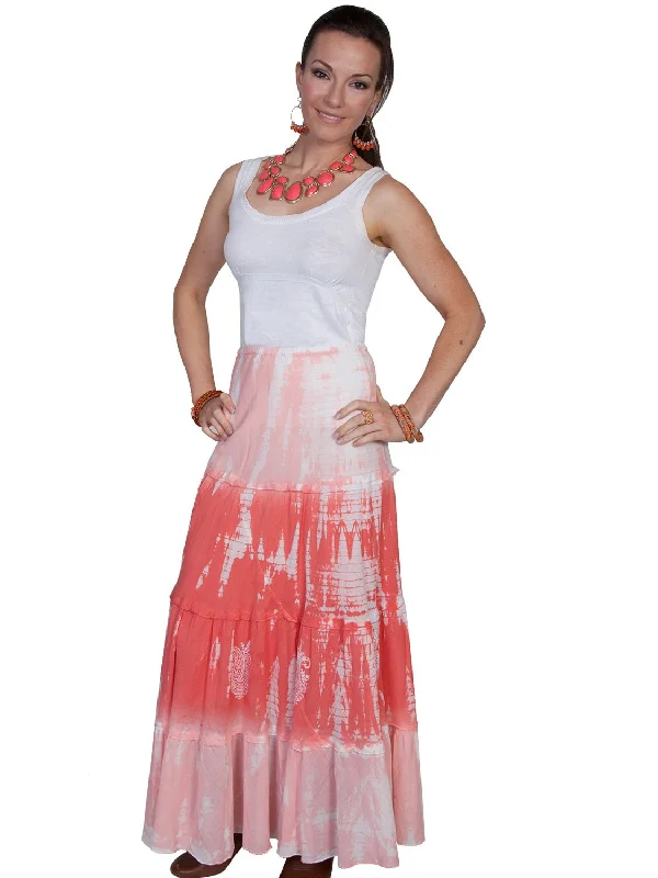 Affordable Women's Clothing Online Scully Cantina Womens Coral 100% Cotton Full Length Tie Dye Skirt