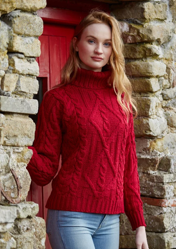 Timeless Women's Clothes Aran Turtle Neck Sweater | Red