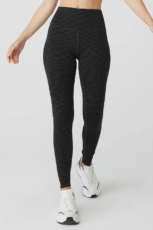 Comfortable Outfit For Women Jacquard High-Waist Checkered Legging - Black/Anthracite