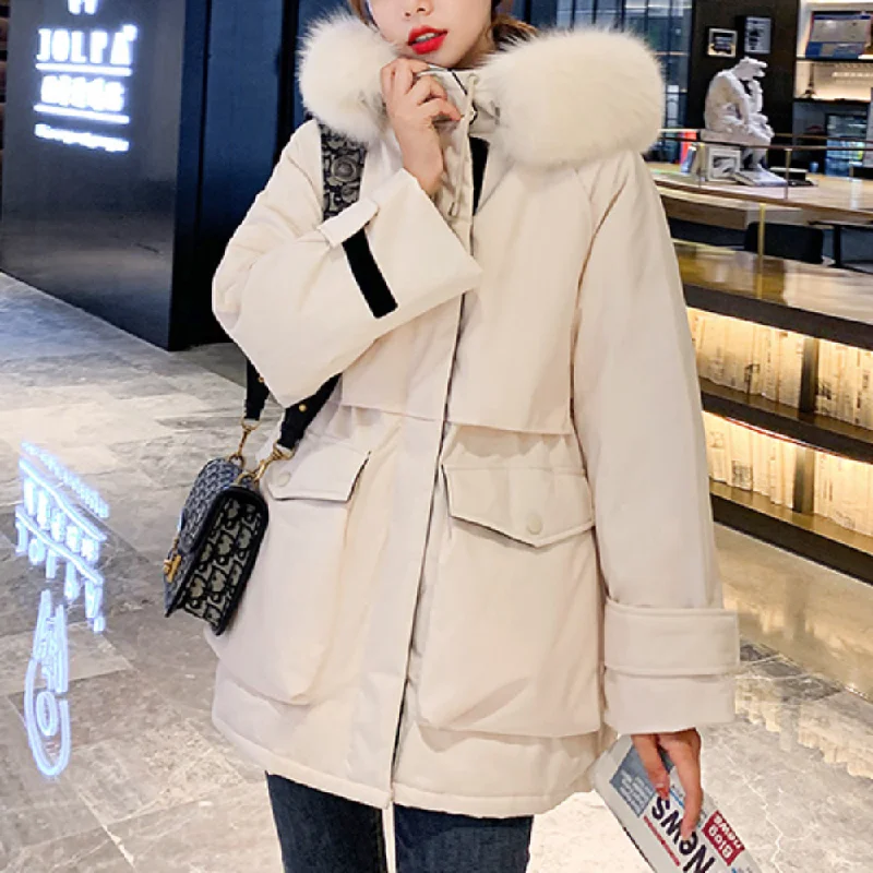 Latest Fashion for Women Womens Mid Length Zipper Coat with Furry Hood