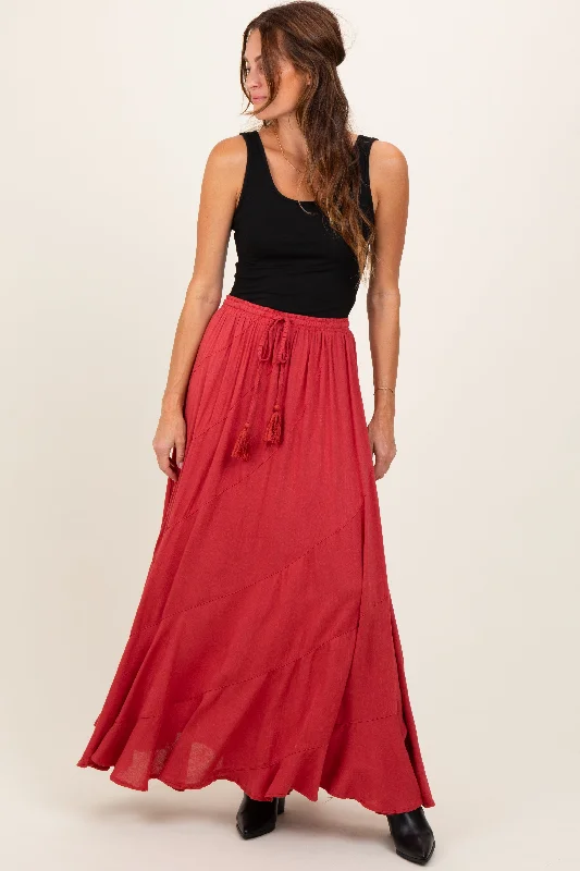 Women Online Clothing Boutiques Red Tassel String Maxi Skirt