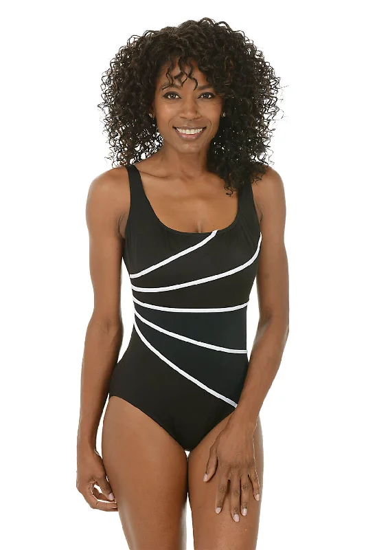 Women's Transitional Attire Black Fan Tank Swimsuit